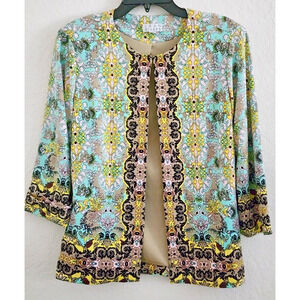 Jacket/Top-Joan Rivers-Blue Yellow Green-3/4 Length Sleeves-Size X-SMALL